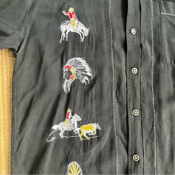 Scully Mens Western Charm Embroidered Black Button Down Silk Shirt Size Medium - Picture 10 of 11